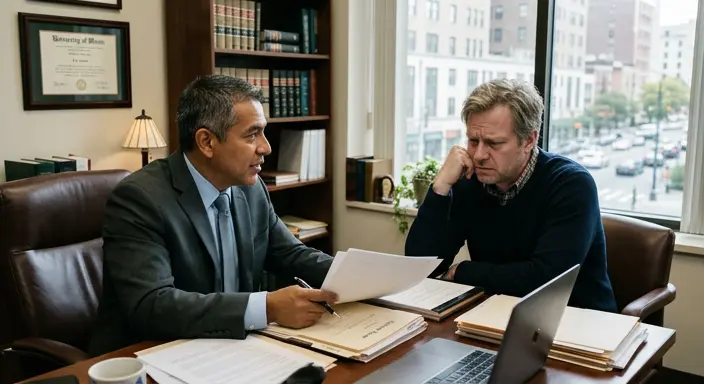 A person facing criminal charges speaking with a lawyer.
